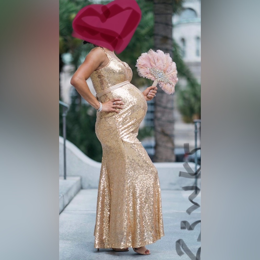 Custom made gold sequined maternity dress